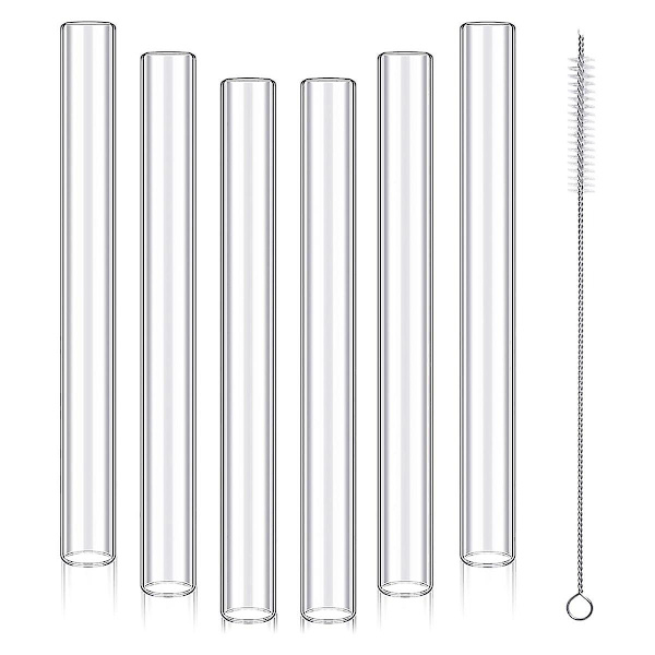 6 kpl 4 tuuman läpinäkyvää borosilikaattilasitubia 12 mm ulkohalkaisija 8 mm sisähalkaisija 2 mm paksu lasinpuhallustubeja puhdistusharjan kanssa