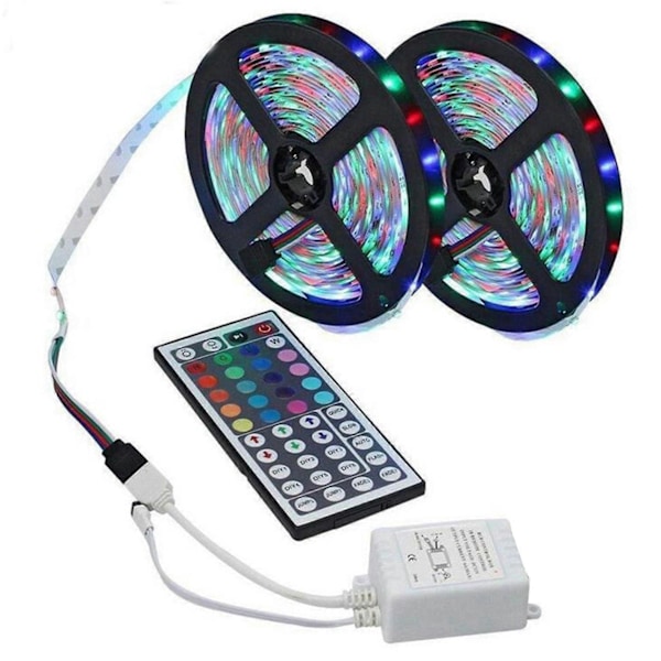 10M LED Lysbånd RGB 3528 600 LED Fleksibelt Lysbånd med 44-Tast Fjernbetjening + Controller