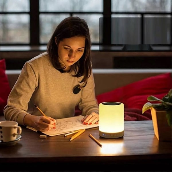 Bluetooth-högtalare med pekkontroll, laddningsbar, bärbar, smart, liten högtalare med färgglada lampor för hemmet, vit