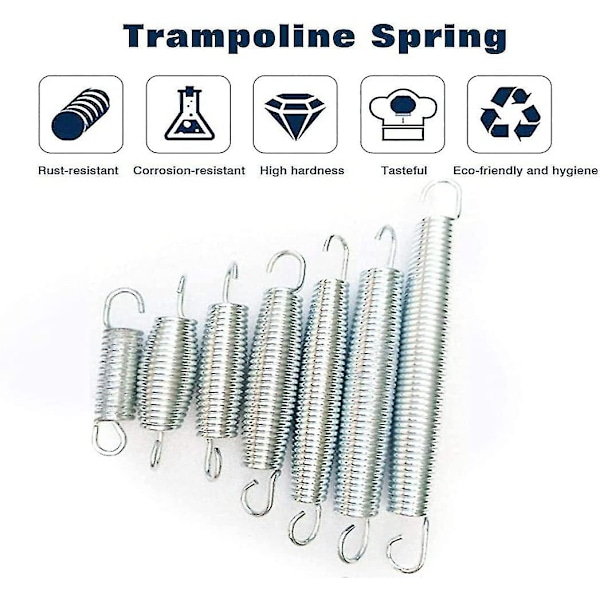 10 stk Trampolinefjærer 5,5\" / 6,5\" / 7\" Heavy Duty Galvaniserte Stål Erstatningsfjærer Trampolinedeler 5 stk Trekant Ringspenne 1 stk T-krok