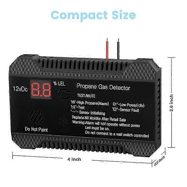 Propandetektor 12V LPG Naturgassensor Läcksvarnare 85DB Sirene kompatibel med Bil Husbil Hem Digital