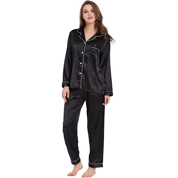 Pyjamassett for kvinner, silkesatinpyjamassett for kvinner, pyjamassett med lange ermer, hjemmeklær som passer for alle årstider