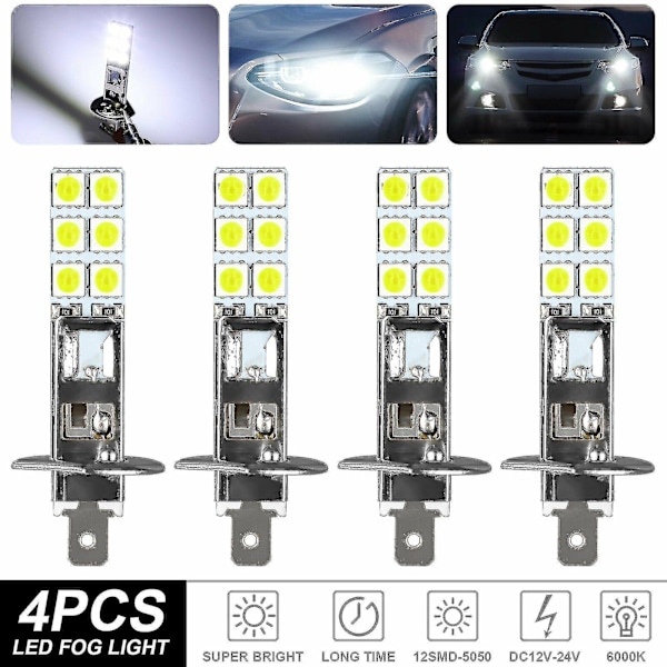 4kpl H1 6000k Super White 80w LED-ajovalolamppuja, sumuvalopaketti