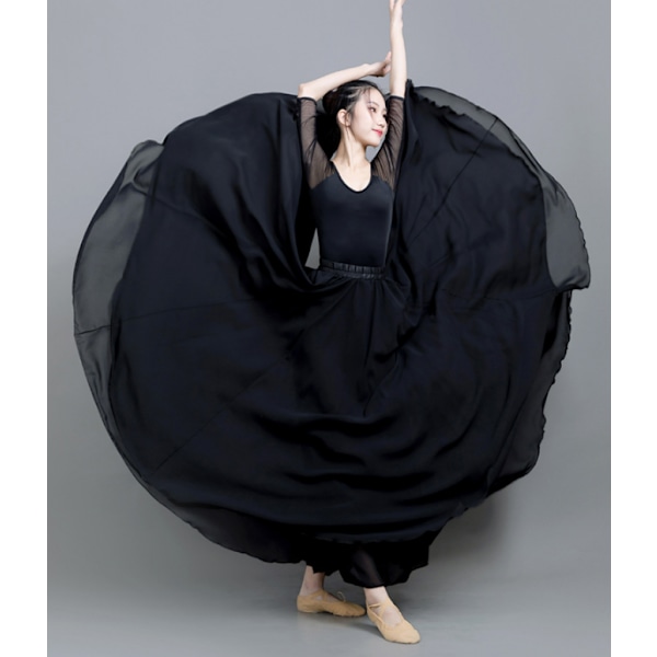 720 Silkeaktig Tynn Chiffon Elastisk Midje Lang Magdans Skjørt Black 85CM