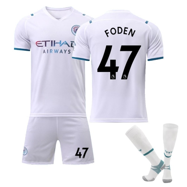 21-22 Manchester City White Away fodboldtrøje nr. 17 De Bruyne Trøje Træningsdragt til voksne børn NO.47 FODEN 24