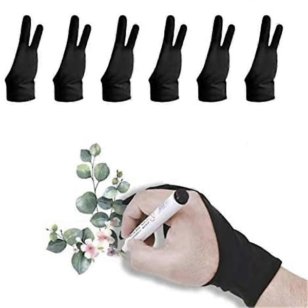 Tvåfingrar Konstnärs Handske 6st, Anti-Smudge Rit-Handske För Grafisk Platta Måleri Skissning Bra