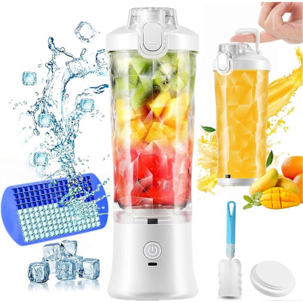 Mini Bærbar Blender, 150W Kraftfuld Blender til Shakes og Smoothies, Personlig Blender med 6 Blade, 20 Oz Mini Blenderkop med Rejselok og USB