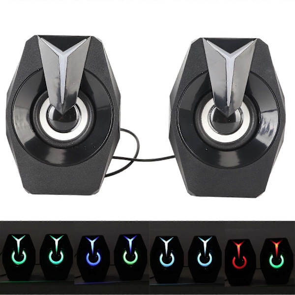 USB-driven högtalare med RGB-belysning, volymkontroll, bärbar trådbunden subwooferhögtalare för bärbar dator, skrivbord, dator, svart