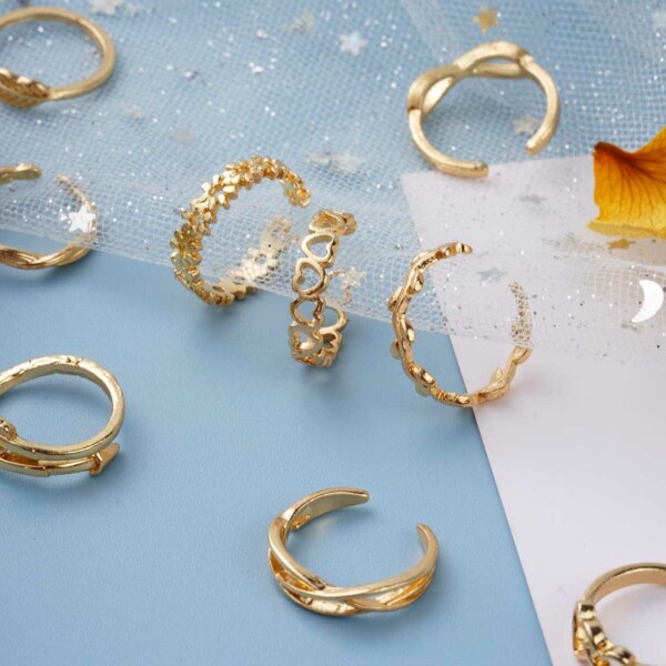 12-Pack Ringe Ringe Justerbar Størrelse - Guld Guld gold