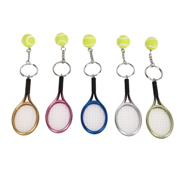 YO 5 stk Mini Tennis Racket Ball Nøkkelring Anheng Nøkkelring Gull Sølv Rose Blå Bronse for Gaver Sportsentusiaster