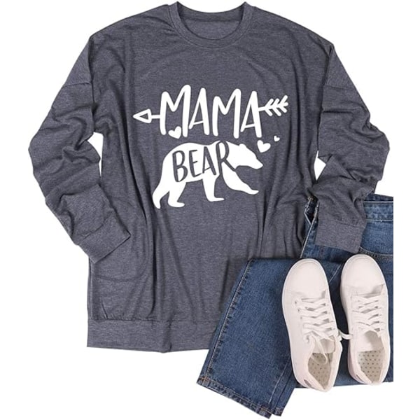 Dame Mama Bear Trøje med Rund Hals, Oversized, Langærmet, Lommer