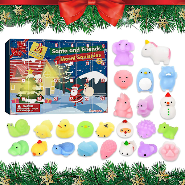 Adventskalender 2022 Julekalender Nedtelling Leke 24 stk Ulike Søte Mochi Dyr Squishy Leke for Barn