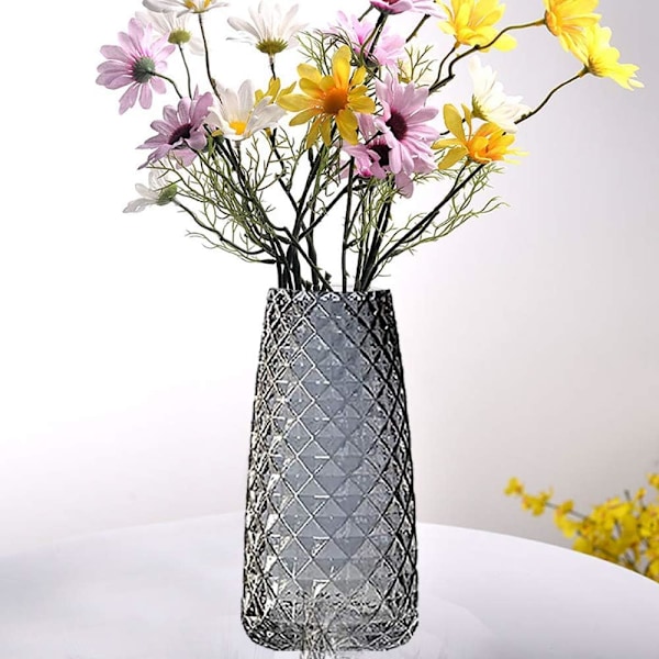 Glas blomsterpotte, højde 22 cm, moderne dekorativ vase, gennemsigtig grå, kontor hjem vase, ananas tekstur