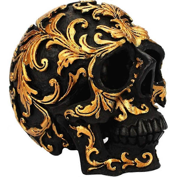 Harpiks Håndværk Skallehoved Sort Guld Skulptur Dekoration Skalle Skulptur Ornament Husfest Halloween Dekoration (Guld)