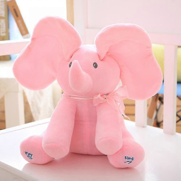 Peekaboo Björnen Flygande Elefant Elektrisk Plysch Leksak Barn Tröst Leksak Blyga Ögon Täcker Öron Rörlig Elektrisk Plysch Leksak Bedårande Elefant Fylld Djur Till