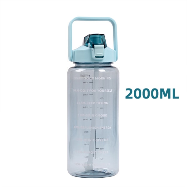 2 liter vattenflaska med sugrör Stor portabel sportvattenkopp Green 2000ml