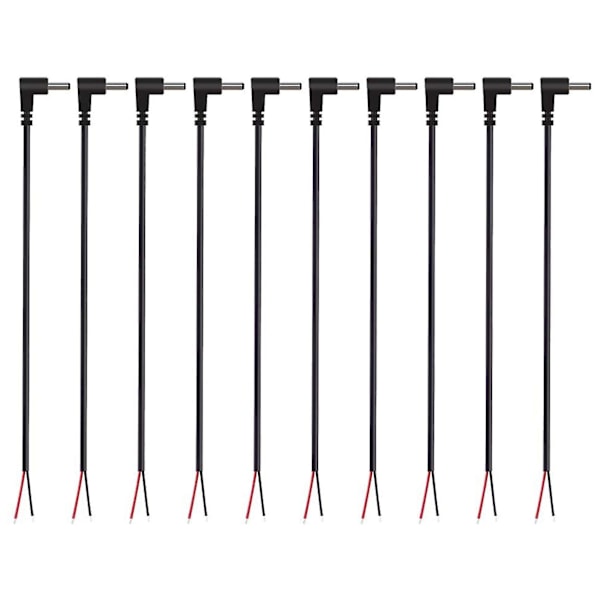 (10 stk.) Udskiftning 3,5 mm x 1,35 mm 90 graders højre vinkel DC han stik til bar ledning åben ende pigtail