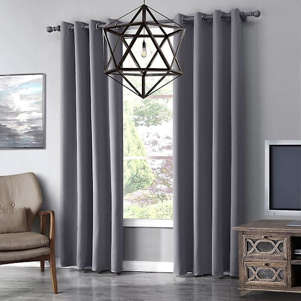 Mörkläggningsgardiner med termisk isolering och öljetter - Vardagsrumsgardiner (B 140 x H 160 cm Grå 2 Paneler)