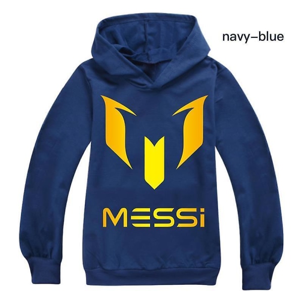 Barn Messi Print Casual Hoodie Pojkar Hooded Top Jumper Sweatshirt Present 2-14y Navy 150CM 9-10Y