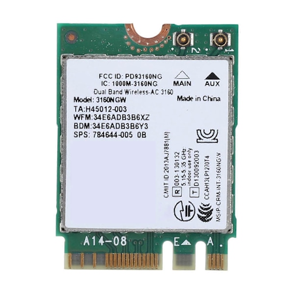 For Intel 3160AC NGW Trådløst WIFI-kort 433Mbps Bluetooth 4.0 Dobbelt bånd Netværkskort
