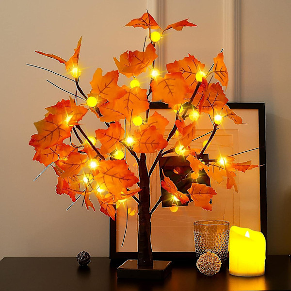 Keinotekoinen vaahterapuu syysvaloilla - 24 LED-valoa Halloweenin ja kiitospäivän pöytäkoristeeksi syyskoristeeksi
