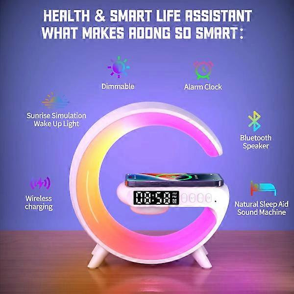 Multifunksjonell Trådløs Lader Stativ Høytaler TF RGB Nattelys 15W Rask Ladestajon for De Fleste Smarttelefoner - Svart Black
