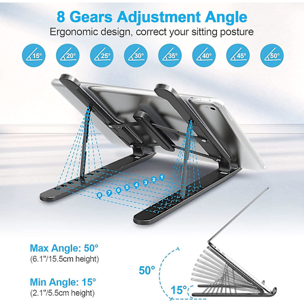 Laptopstativ, 8-stegs Justerbart Laptopstativ, Halksäker Plast & Silikon & Aluminiumlegering Laptopstativ, Kompatibelt Med Macbook Air Pro, Hp, 10-15.6\"