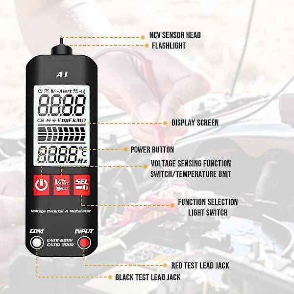 A1 Fuldautomatisk Anti-Burn Intelligent Digital Multimeter, Auto Registrerer Nul- og Strømførende Ledninger Tester Berøringsfri Spændingstester, Måler Præcist