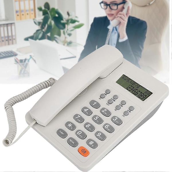 KX T8206 Engelsk Kontor Bordtelefon DTMF FSK Dobbelt System Fastnet med LCD Skærm (Hvid)