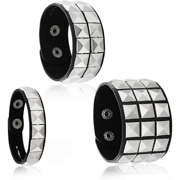 Sort læder punk armbånd med nitter - 3 stk. 80'er retro justerbart nitte armbånd Gothic punk rock armbånd uden sten.