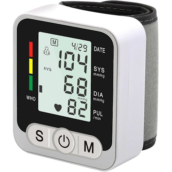 Blodtrycksmätare handled, Automatisk handledsblodmätare sphygmomanometer med justerbar manschett & LCD-display för hem & kliniskt bruk, 2x99 avläsningar