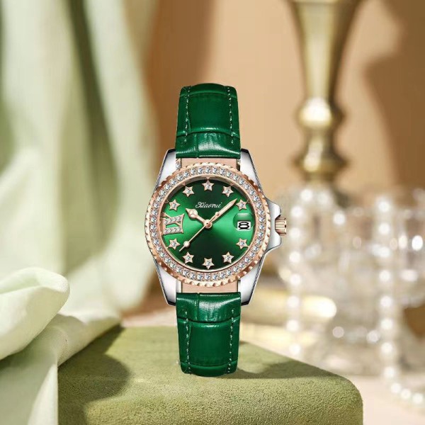 Uusi ylellinen ja tunnelmallinen tähtikirkas watch yksikalenteri vedenpitävä kultainen naisten watch Vihreä vyö