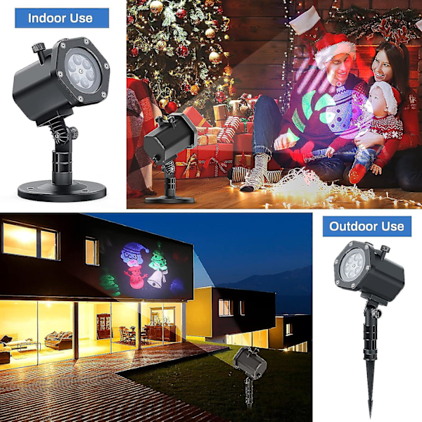 LED-juleprojektor - 12 mønster-effekter Vannbestandig innendørs og utendørs projektorlampe for høytider