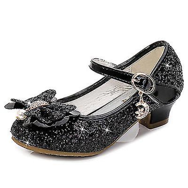 Princess Shoes Girls Butterfly Knot High-Heel Sequins Non-Slip Performance Party Shoes Kids Crystal Children's Leather Shoes