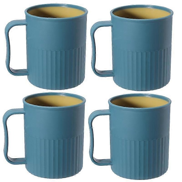 Kreative Plastik Kaffe Kopper (4-pak), Festkopper, Opgraderet Plastikkop med Håndtag, Hvedehalm Kop til Vand, Kaffe, Mælk, Juice, Te