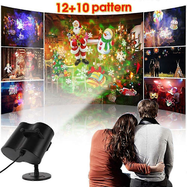 Juleprojeksjonslampe, 12 lysbilder + 9 farger LED-bølge lysprojektor IP65 Utendørs projektor med fjernkontroll Projektor for jul, Halloween,