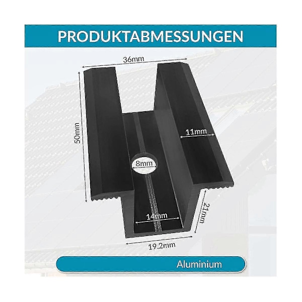 10 x Midtmonteringsklemme til PV-solpaneler, Sort, Modulholder til alle rammehøjde, Solpanelbeslag
