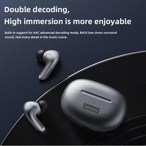 Lenovo LP5 Trådløse Bluetooth Headset TWS Stereo In-ear Sports Vandafvisende Øretelefoner med Mikrofon til Alle Mobiltelefoner Grey