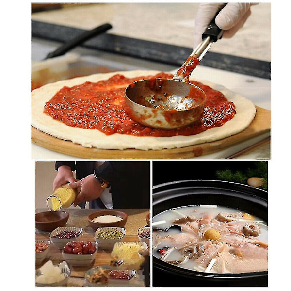 Pizza-sås Sked med Gummibotten Platta Botten Kök Matlagning Sked Rostfritt Stål Mätning