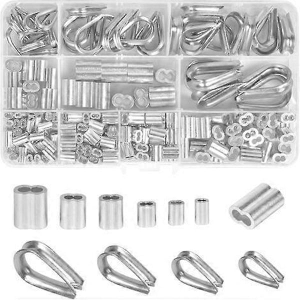 225 Dele M1.2-M5 Rustfrit Stål Wire Rope Lugs og Krympehylstre Aluminiumsklips Sæt, Krympe Loop Hylstre til Wire Rope Lug Rigging