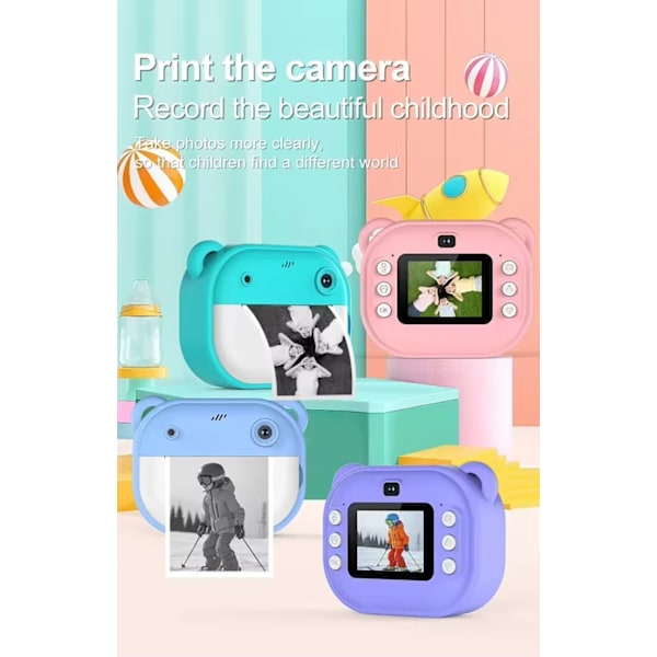 Instant Print Børne Digitalkamera 32G Hukommelseskort Børnefotografering og Videokamera Blue