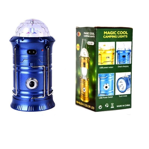 Solcelled LED Lanterne Lys Genopladelig Udendørs Camping Lommelygte Scene Disco Lys Blue