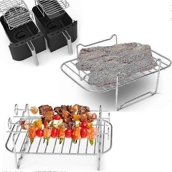 2pcs Air Fryer Rack For Ninja Double Basket Air Fryers 304 Stainless Steel Grilling Rack Air Fryer Accessories Cooking Rack For Oven Microwave Baking