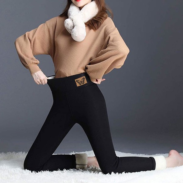 Kvinner Vinter Tykke Leggings Bukser Fleece foret Termisk Stretchy BLACK M