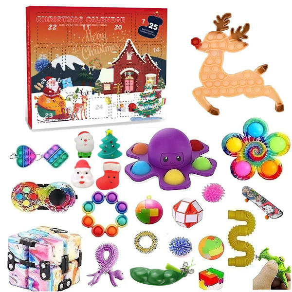 Julkalender med 24 stycken slumpmässiga kläm-leksaker i blindboxar för barn Elk