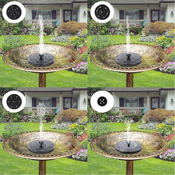 Solcellsdriven fågelbadsfountainpump, solfontän med 6 munstycken, fontänpump för fågelbad, trädgård, damm, pool, utomhus