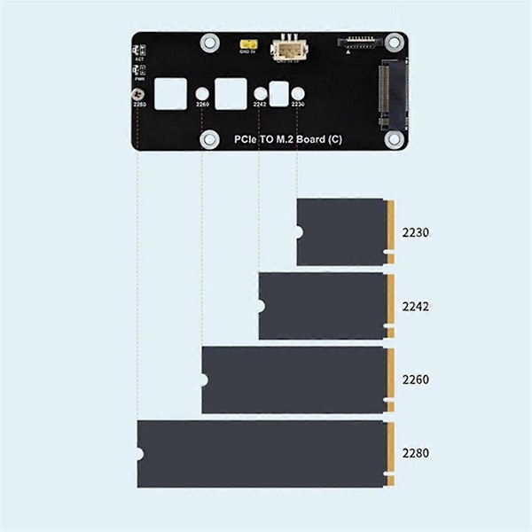 För RPi 5 PCIE till M.2 Adapterkort för 5 PCIE till M.2 NVMe 2230/2242/2280/2260 SSD Utbyggnadskort