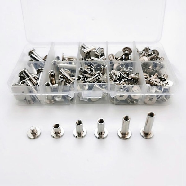 80 Set Chicago-skruvar 5 Storlekar 6 10 12 15 18mm Bindningskruvar Dubbar Nitar, för Läder, Bokbindning