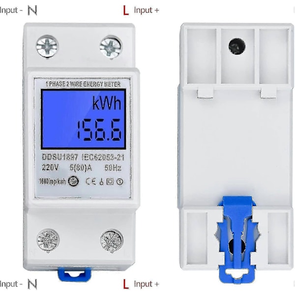 Uudet tuotteet vuonna 2024, LCD digitaalinen sähkömittari AC-mittari hattukisko KWh-mittari 5(80) A Sähkömittari hattukisko 1-vaiheinen 2-napainen 2p DIN-kisko El