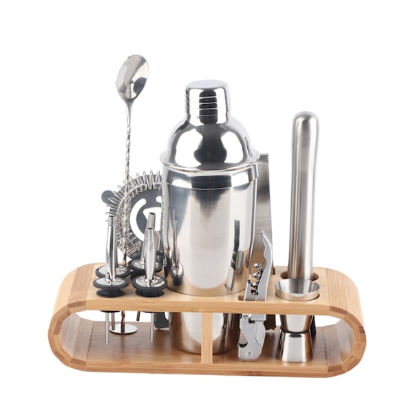 11 Pcs Set Stainless Steel Cocktail Shaker Mixer Drink Bartender Martini Tools Bar Kit with Wood Base